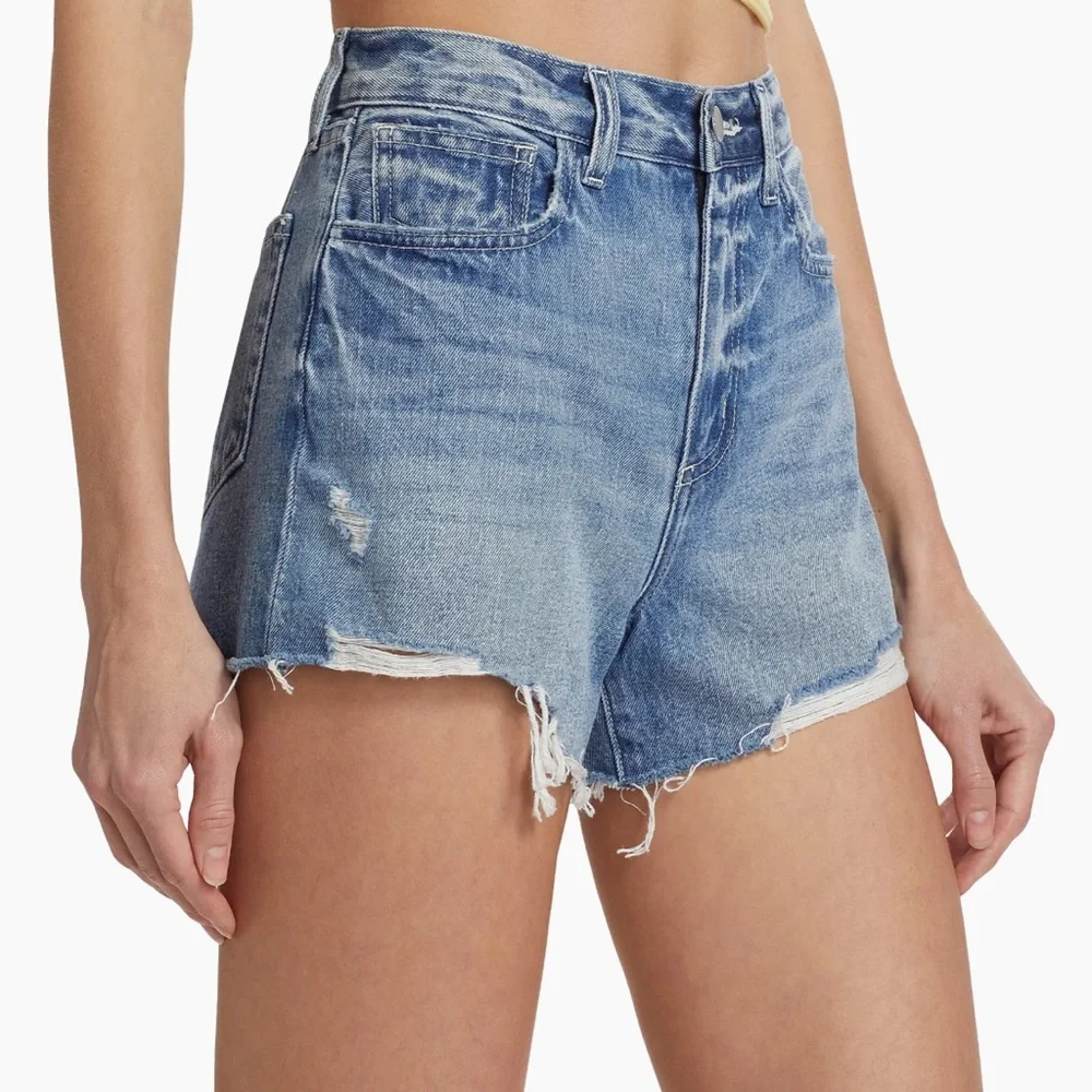 L'AGENCE Beck High Rise Distressed Santee Blue Jean Shorts Size 28